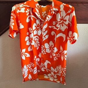 King Kameha Mens Medium Orange Floral Hawaiian Short Sleeve Resortwear Shirt